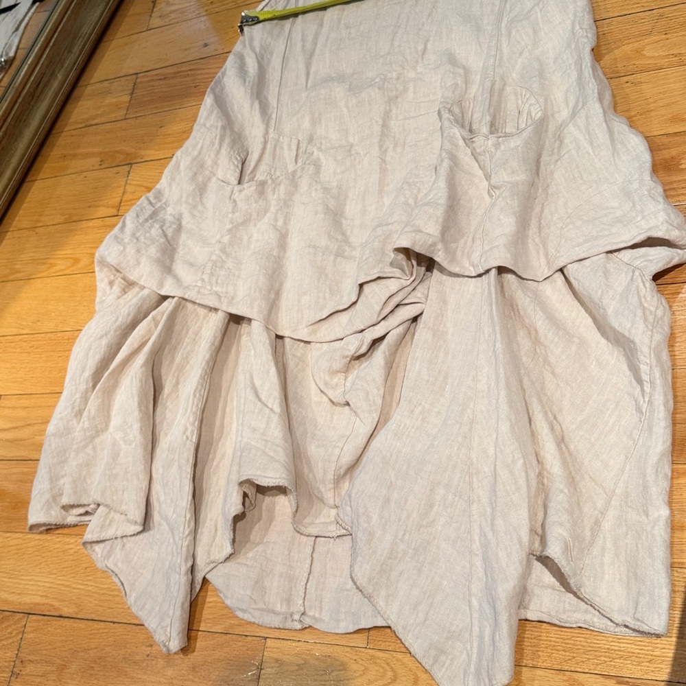 Italian artisanal asymmetrical layered 100% linen dress - Picture 7 of 9